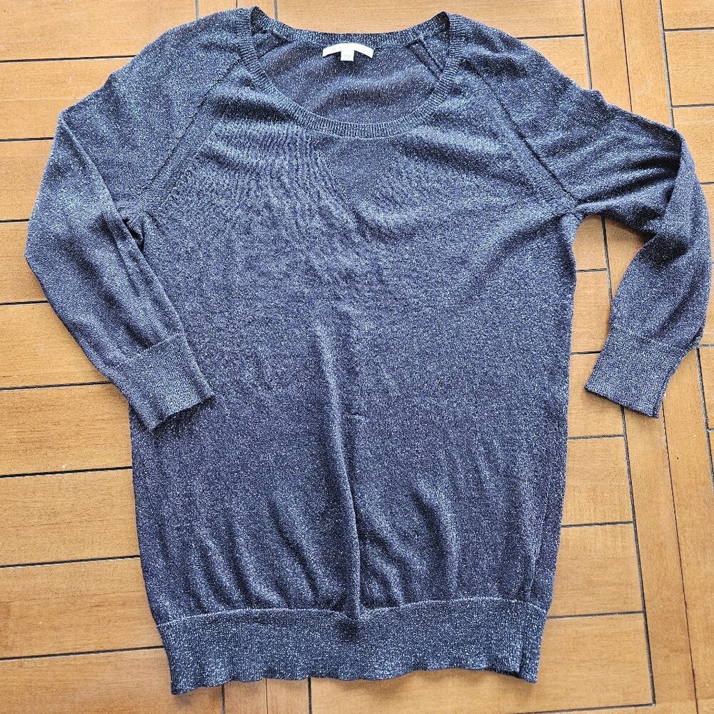 MEDIUM *GAP Lightweight Sweater Navy & Silver Shimmer See Thru EUC